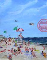 Long island Beach, Lifeguard, sunbathers